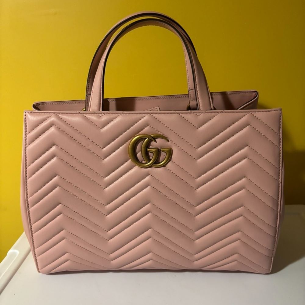 Gucci Blush Pink Chevron Quilted Tote